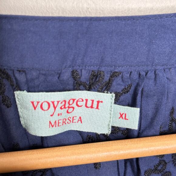 MERSEA Voyageur Poete Eyelet Top Embroidered Deep Indigo Black Sz XL {3S52} - Picture 6 of 7